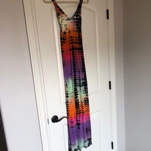 Multicolor Tie Dye Criss-Cross Maxi Dress, S